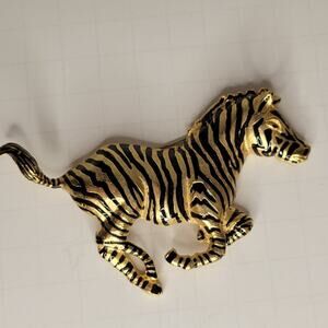 Vintage Large Gold Tone Zebra Brooch Pin